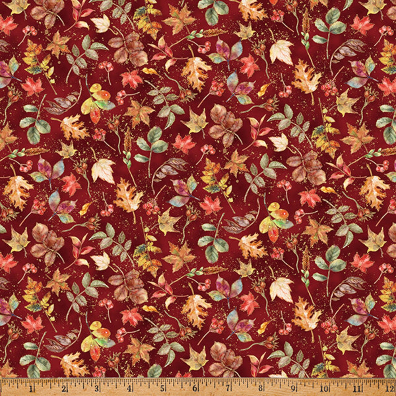 Fabric Hoffman Maroon Leaves Harvest Bouquet by the Quarter Yard X5545-195